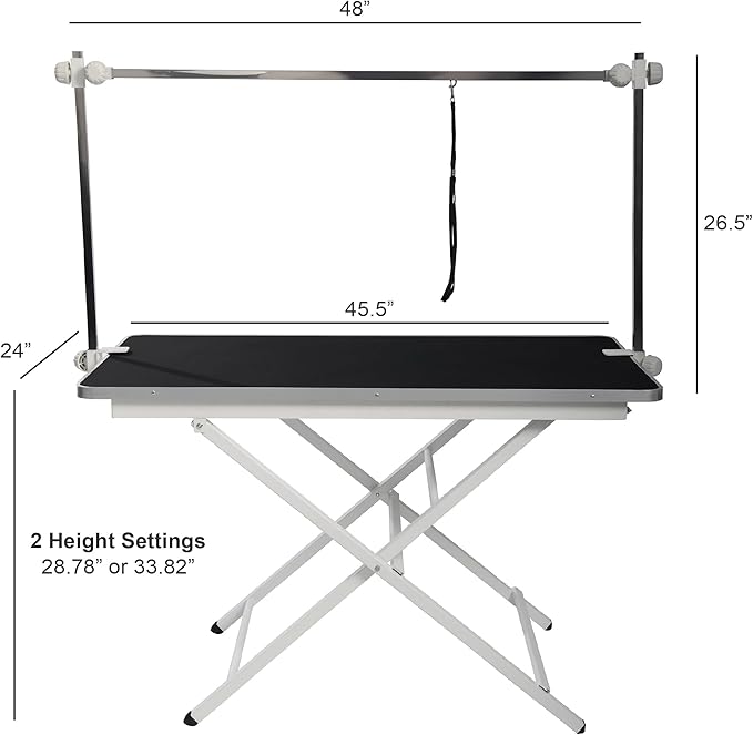 ApexDesk ProPaw Series 46" x 24" Dog Grooming Table, Foldable Heavy Duty Steel Frame, Adjustable Height (28.75"/33.82"), Height-Adjustable Grooming Arm, Non-Slip Waterproof Top, 260 lb Capacity