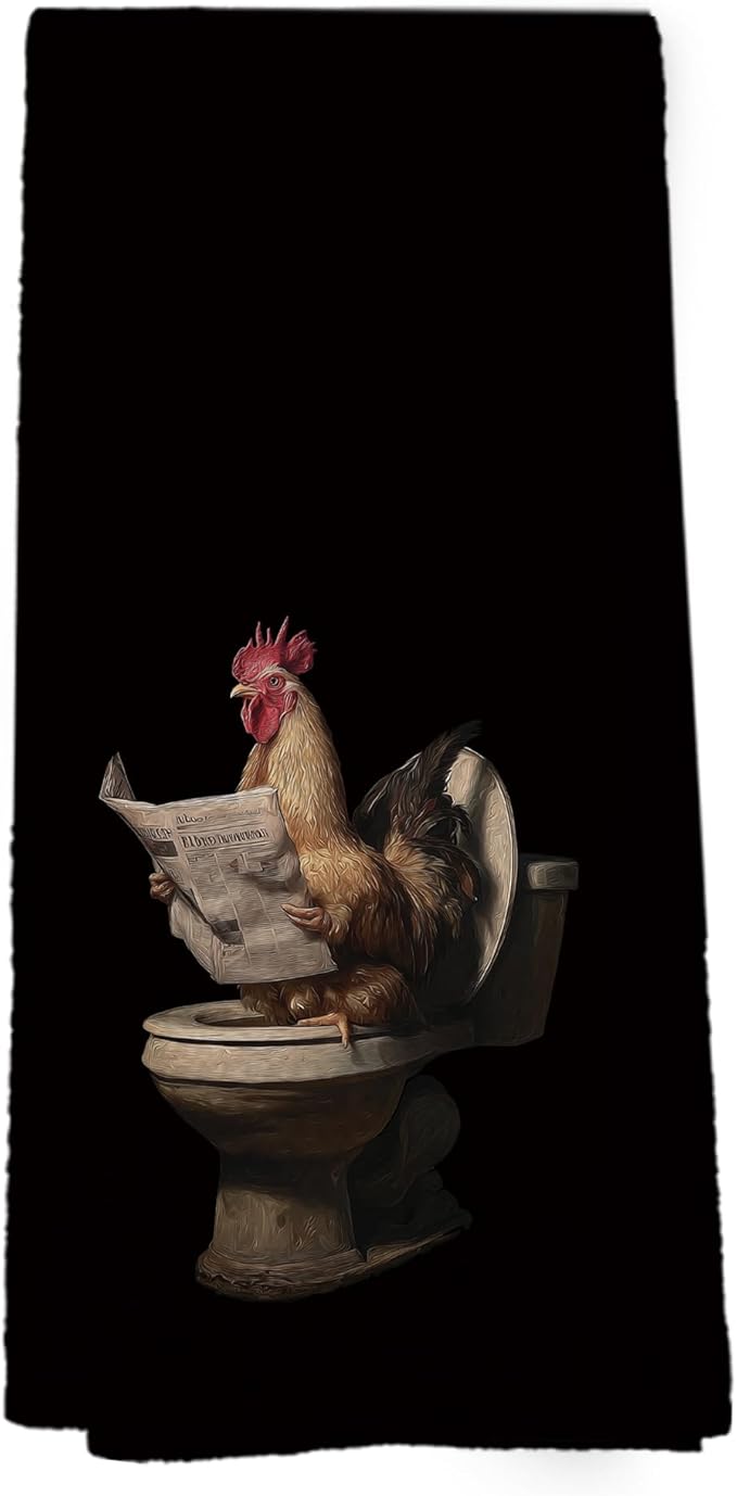 Funny Chicken Hand Towels, Chicken Lovers Mom Lady Gifts Hand Towel for Bathroom Decor, Dark Farmhouse Farm Animal Rooster on Toilet Decorative Towels for Bathroom Washroom Restroom 16x24 Inch