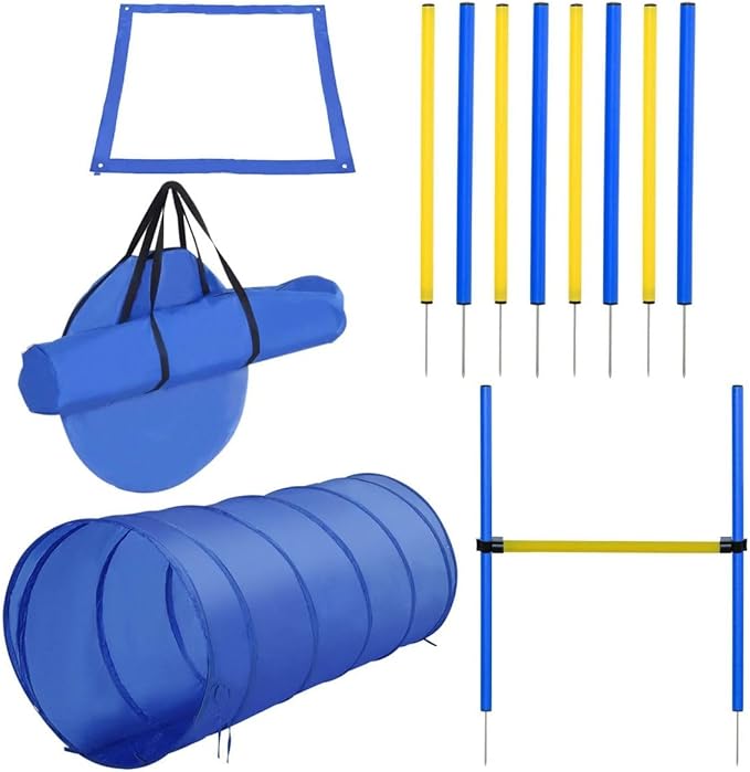 Backyard Dog Agility Training Kit Obstacle Course Equipment Jumps Tunnel
