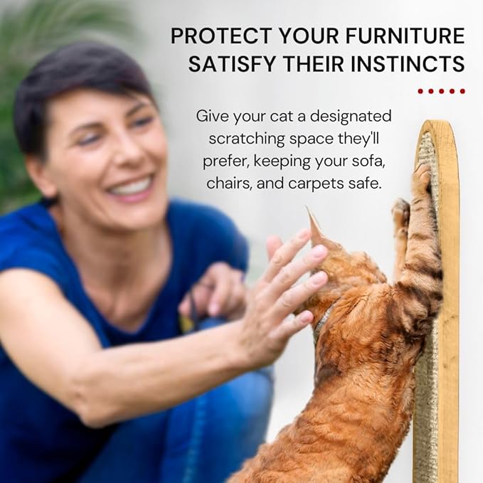 7 Ruby Road Indoor Cat Wall Scratcher — Multidirectional Sisal Scratch Pad & Board for Furniture Protection, Space-Saving Wall or Floor Use, Solid Rubberwood, All Breeds (Cream)