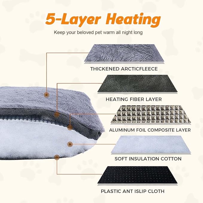 hoehew Self Warming Cat Bed, 2026 Upgraded Extra Soft Pet Heating Pad, Anti-Slip Thick Thermal Dog Mat for Indoor Outdoor, Washable Blanket Pet Supplies for Small Medium Dogs Cats (Gray, Large)