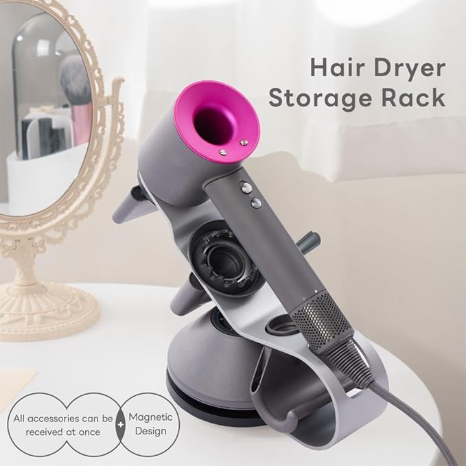 Lomani Hair Dryer Storage Rack for Dyson Hair Dryer Holder for Upgraded Stand Stores 5 Attachments HD03.08.12.15.16.19-Silver