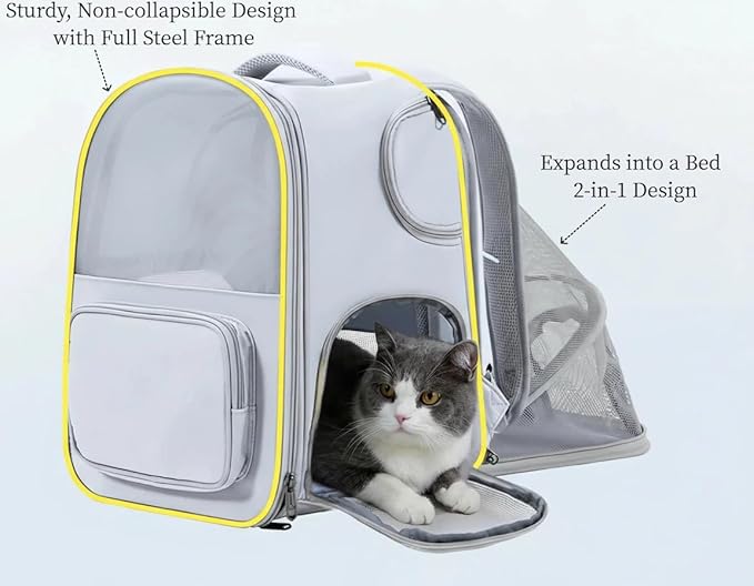 Pet Carrier Backpack for Cats and Small Dogs-Expandable Pet Tent Breathable Visible Pet Bag for Kitty and Puppy Foldable Pet Nest Bed Perfect for Travel Walks Shopping Vet Visits Home Use-Gray