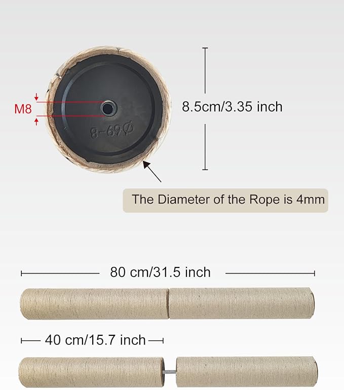 TIMHAKA Cat Scratching Post Replacement, 4 PCS 15.7 inch Sisal Pole Cat Tree Replacement Posts, Refill Sisal Rope Scratcher Posts for Indoor Tree Tower, Scratch Post Replacement for Refurbishment
