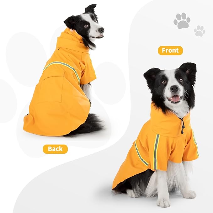 Dog Raincoat, Waterproof Windproof Dog Rain Jacket Adjustable, Rain Coat with Leash Hole, Reflective Strap Raincoat Poncho for Small Medium Large Dogs Outdoor (Reflection-Yellow, XL)