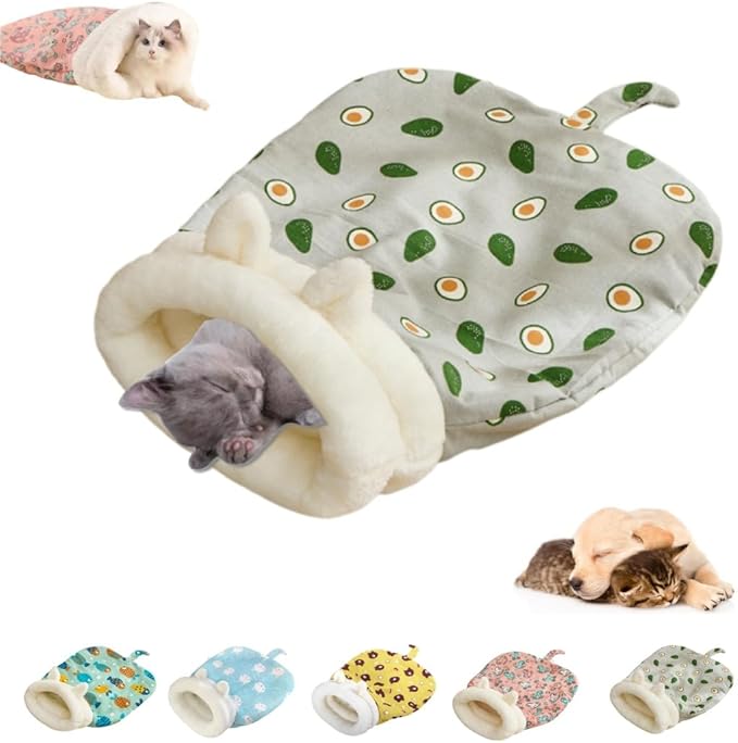 Sleeping Bag for Cats, Cozy Self Warming Cat Sleeping Bag for Indoor Cats, 360° Wrap Cat Hideaways Pet Snuggle Sack for Sleeping Relax Play (Grey Green)