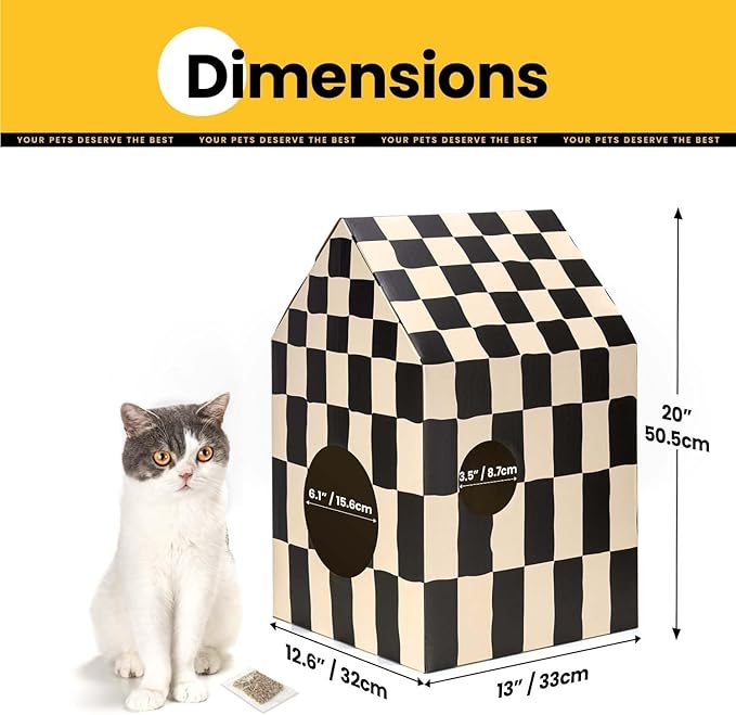 Conlun Cardboard Cat House with Scratch Pad & Catnip, Cat Play Scratching House for Indoor Hideaway Furniture, Heavy Duty Sturdy Cardboard Scratcher, Easy to Assemble Birthday Gift, Medium, 2 Pack