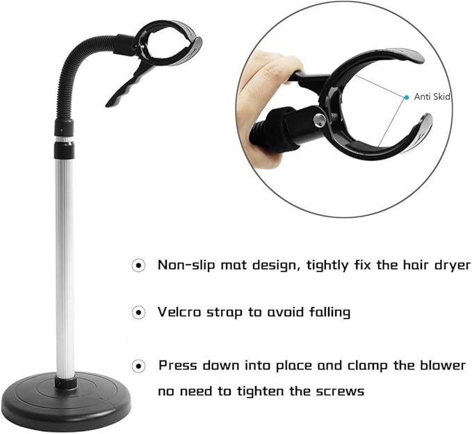 LUEXBOX Hair Dryer Stand, 360 Degree Rotating Lazy Stand with Heavy Base, Hands-Free Blow Dryer Holder, Adjustable Height Holder