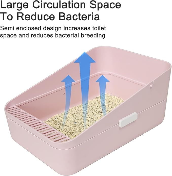 Sfozstra Pink Open High-Sided Cat Litter Box - Medium, Anti-Scatter & Low Tracking, Raised Enclosure Leak-Proof, Easy-Clean ABS Material, for Cats Up to 13 lbs
