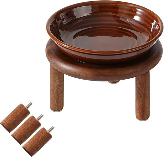 Havniva Elevated Cat Bowls Raised Ceramic Cat Bowl, 5.9” Wide Opening Cat Food Bowl Whisker Friendly Cat Dish Anti-Slip with Wood Stand, Shallow Pet Food & Water Bowl for Indoor Cats
