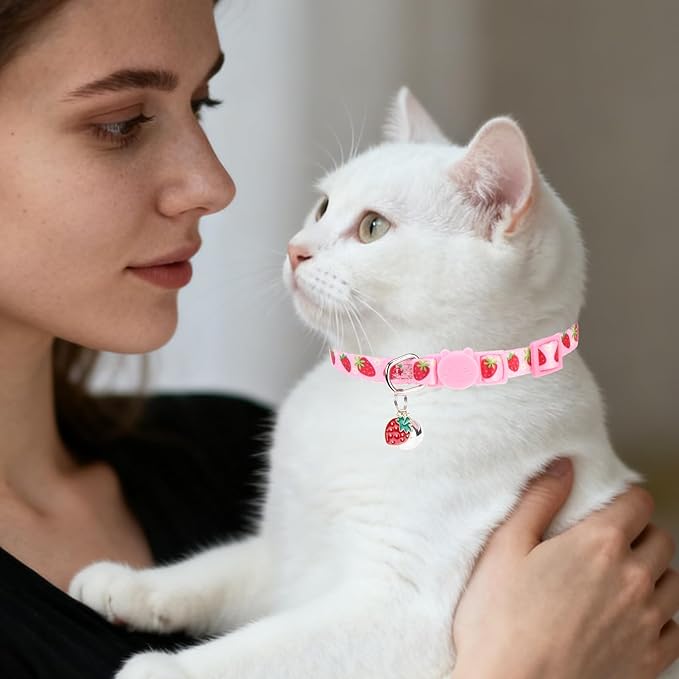 PUPTECK Cat Collar Breakaway with Bells, Kitten Collar Outfit Adjustable for Girl Boy Small Pet Puppy Bunny, Cute Costume Accessory with Safety Release Buckle (Fruit)