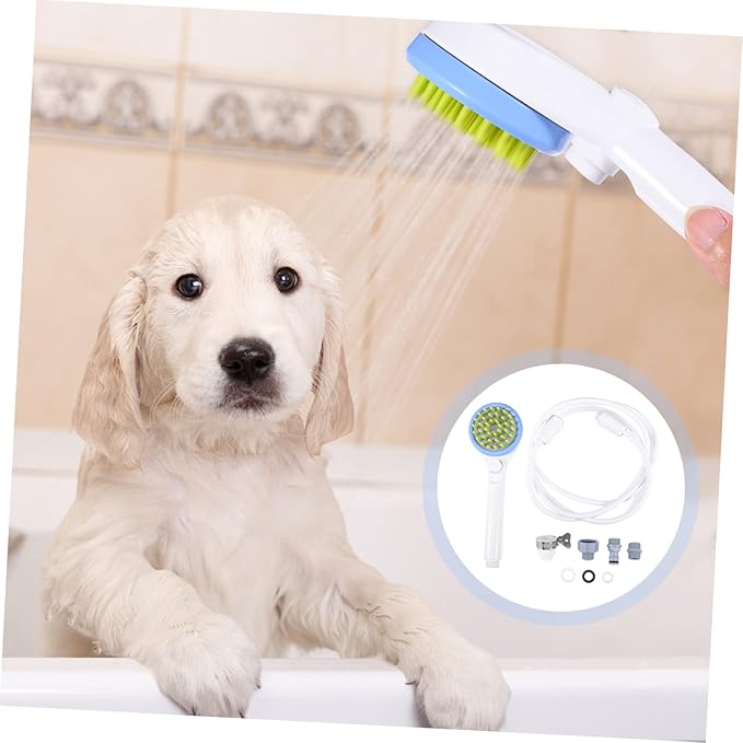 Toddmomy Portable Dog Shower Sprayer with Hose Pet Massage Brush for Puppy Bathing Handheld Combing Shower Head for Efficient Water and Shampoo Saving Suitable for All Dog