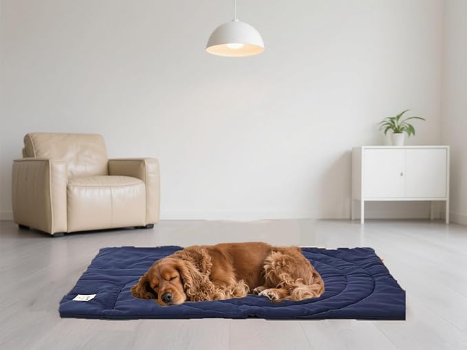 Travel Dog Bed | Camping Dog Bed | 46.46"x26.38" Waterproof Outdoor Dog Mat | Portable Place Mat for Dogs with Handle | Machine Washable | Easy Clean for Outdoor Adventures (Blue, Large)