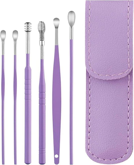6 Pcs Ear Wax Removal Kit,Ear Cleaner Tools: Mini Portable Ear Scope with Stainless Steel 360° Spiral Ear Massage Cleaning Tool for Adults Kids - Ear Wax Remover with Storage Box