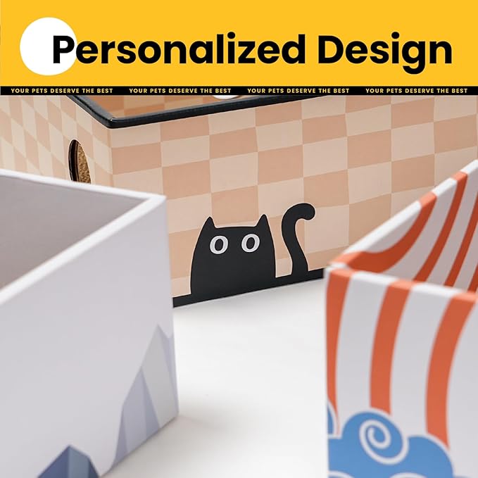 Conlun Cat Scratcher Box with 3-Layer Corrugated Board, Heavy-Duty Double-Sided Cardboard Cat Bed, Interactive Hole Design, Checkered, Large
