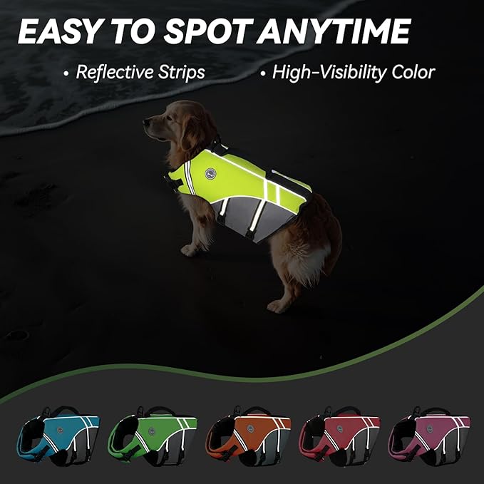 VIVAGLORY Sports Style Dog Life Vest, Dog Life Jacket for Swimming & Boating, Ripstop & Buoyancy for Puppy Doggy, Lifejacket with Handle, M, Bright Yellow