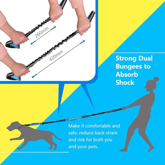 Uppetly Hands Free Dog Running Leash with Adjustable Waist Belt, Dual Handle Elastic Bungees Retractable Rope for Small and Medium Dogs, Reflective Stitches for Walking Hiking Biking (Large, 25-120lb)