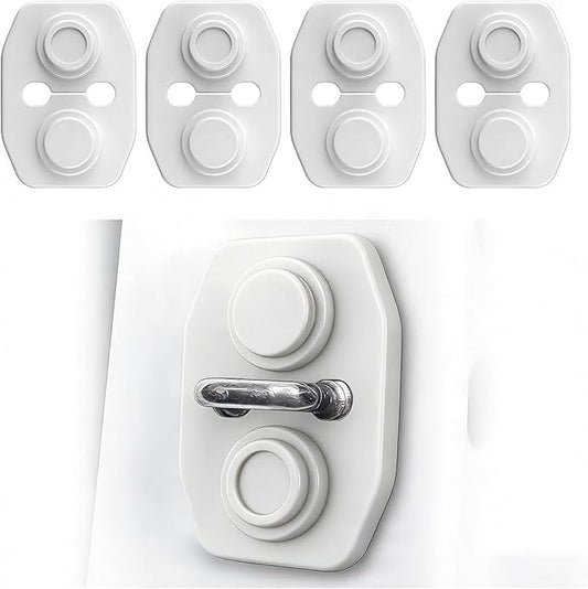 4PCS Universal Silicone Car Door Latch Covers,New Silicone Door Latch Protective Cover with 3 Layers of Shock Absorption for Protection & Noise Reduction,Soft Car Doors Strike Protector (White)