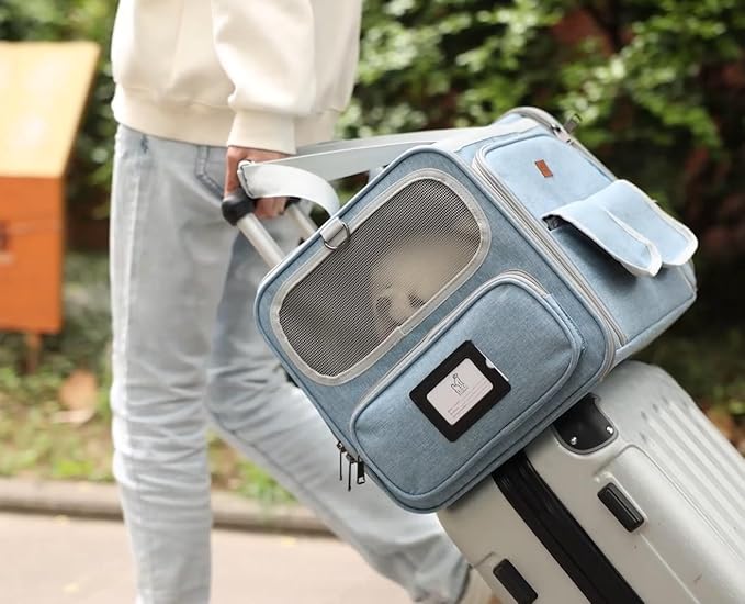 Cats Carrier for Small Dogs Puppy Cat Bag Expandable,Airline Approved,2 Sides Expand,Rabbit Bunny Pets Carriers Small Animals Travel Outdoor Carry Kennel (Blue)
