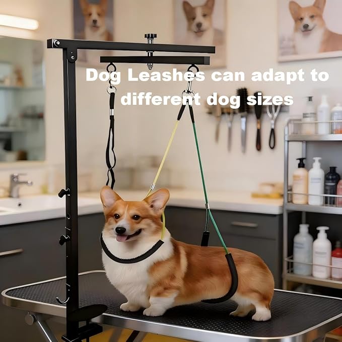 Dog Grooming Arm with Hammock Rotatable, Foldable Adjustable Height Dog Grooming Table Arm and Restraint Leashes for Small Medium Dogs at Home or Salons