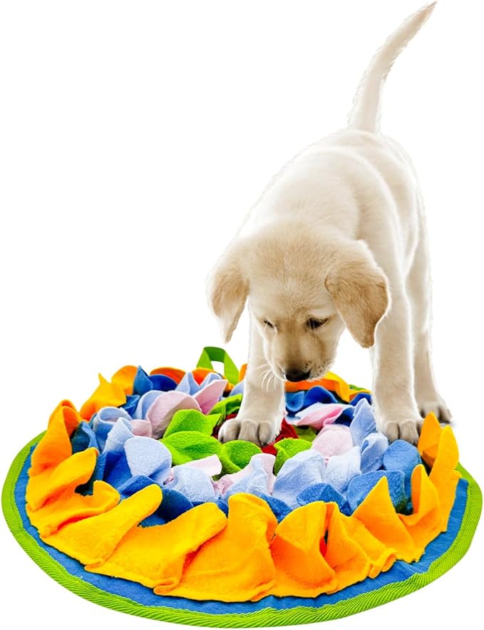 Slip-Free Dog Snuffle Mat, Dog Feeding Mat Slow Feeder with Hanging Ropeand Relieve Stress, Snuffle Mat for Dogs Rabbits Hamsters to Improve Digestion (Dense Flowers)