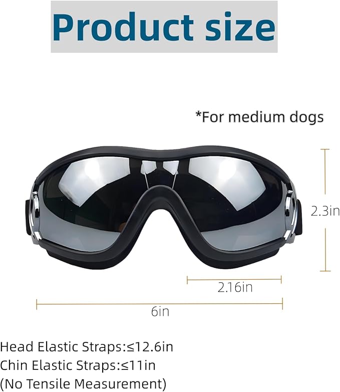 SANPLMG Dog Soft Cute Sunglasses,Pet Goggles,Flexible Frame,Wind Proof,Dust Proof,Eye Protection,with Adjustable Straps,for Medium Dogs,for Long Snout Dogs Cycling,Ski,Motorcycle (1Pack)(Black/Gray)