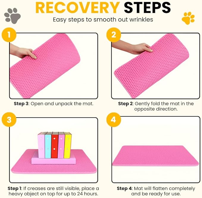 Andalus Brands Large Cat Litter Mat - Waterproof & Urine-Proof Litter Box Mat, Non-Slip Kitty Litter Mats for Floor, Easy to Clean Litter Trapping Design (30" x 24", Pink)