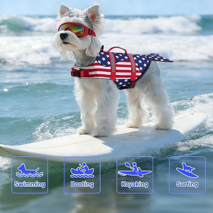 EMUST Dog Life Jacket, Dog Life Vest with Rescue Handle, Ripstop Puppy Safety Preserver for Swimming Pool Beach Boating Kayaking (XS, MermaidStar)