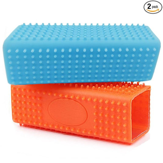 2 Pieces Pet Dog Cat Hair Remover, Block Roller Cleaner, Hollow Silicone Cleaner Brush for Sofa, Car Interiors, Furnishings, Carpets, Bedding or Any Fabric (Orange, Blue)