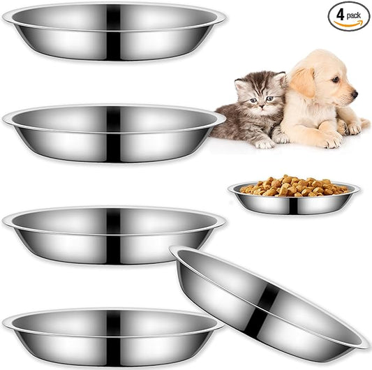 4Packs Cat-Bowls Cat Food Bowl - 6.1 Inch Stainless Steel Cats Feed Bowl for Indoor Cats Shallow and Wide Wet Food Plate Pet Feeding Whisker Fatigue Relief Pet Plate for Kitten Puppy (Type-B)