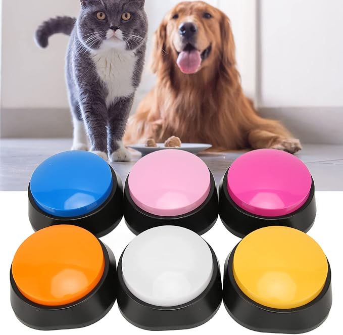 Cuifati Dog Buttons for Communication, 6 Pcs Dog Talking Set, 30s Voice Recordable Pet Training Buzzer, Speaking Buttons for Cats & Dogs Voice Recording