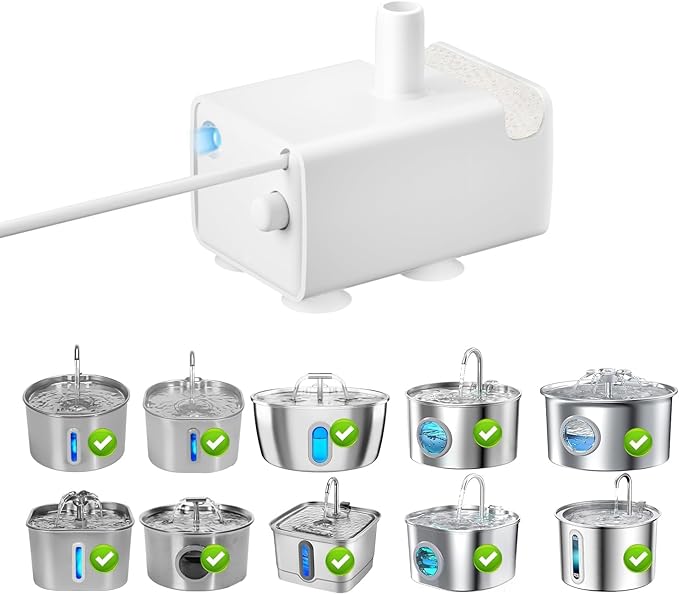 JY-830 Cat Water Fountain Pump with Auto Waterless Power-Off, Ultra Quiet Pet Submersible Water Pump, USB Pump Compatible with 2.2L/3.2L/4L/7L Stainless Steel Cat Dog Water Fountains