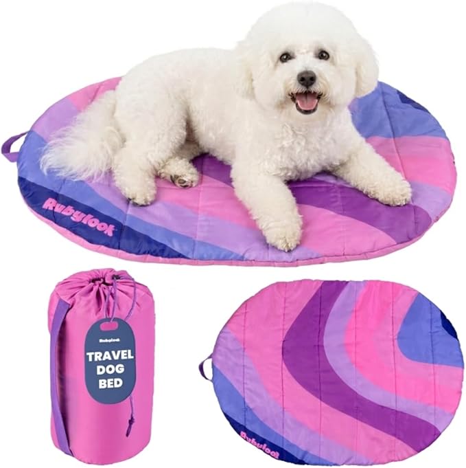 Travel Dog Bed (30" x 22") – Foldable & Packable for Travel, Road Trip, Camping – Lightweight, Water Resistant & Cozy with Soft Padding – Compact, Portable & Machine Washable – Small Breeds: Pink