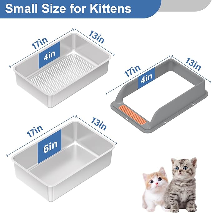 Stainless Steel Sifting Litter Box with Lid, Sifting Cat Litter Box for Pine Pellets & Small Cats,Metal Pellet Sifter Litter Pan System for Odor Control,Sifting Box Liners & Scoop