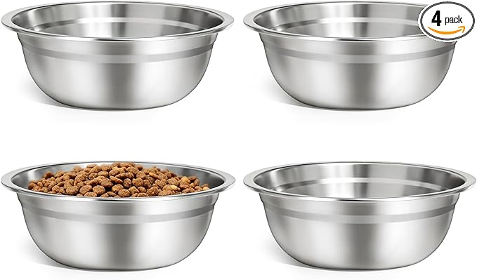 URPOWER 4 Pack 8" Stainless Steel Dog Bowls - 50oz Thickened Durable Pet Bowls for Food and Water, Fit for Elevated Dog Bowl Stand
