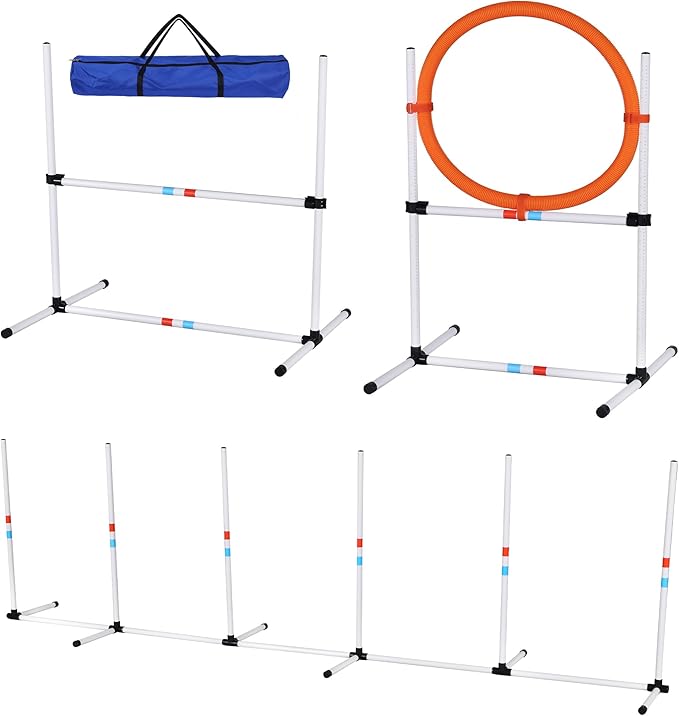 Dog Agility Training Equipment Set - Adjustable Jump Bar, Hurdles & Tunnel, Complete Dog Agility Course Kit for Outdoor Indoor Use, Easy to Assemble for Small Medium Large Dogs