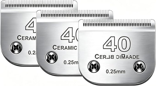 3PCS 40 Blades Dog Grooming Replacement Blades Compatible with Andis Dog Clipper,Ceramic Blade & Stainless Steel Blade