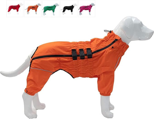 Lovelonglong Waterproof Dog Raincoat – 4-Leg Full Body Dog Rain Suit with Reflective Strips & Leash Opening, Outdoor Dog Jacket for Rainy Weather