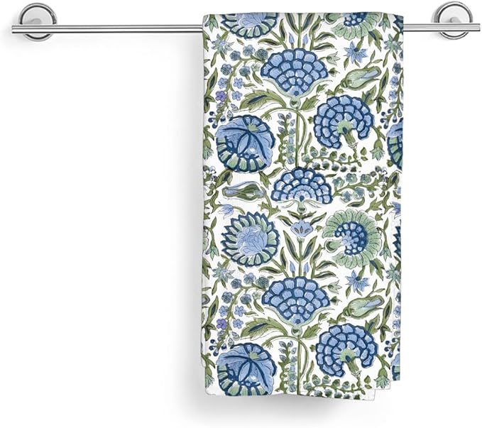 Vintage Blue Sage Green Floral Kitchen Towels Boho Floral Dish Towel 16×24 Inch Soft Absorbent Flowers Hand Cloths for Kitchen Drying Decore Set of 2