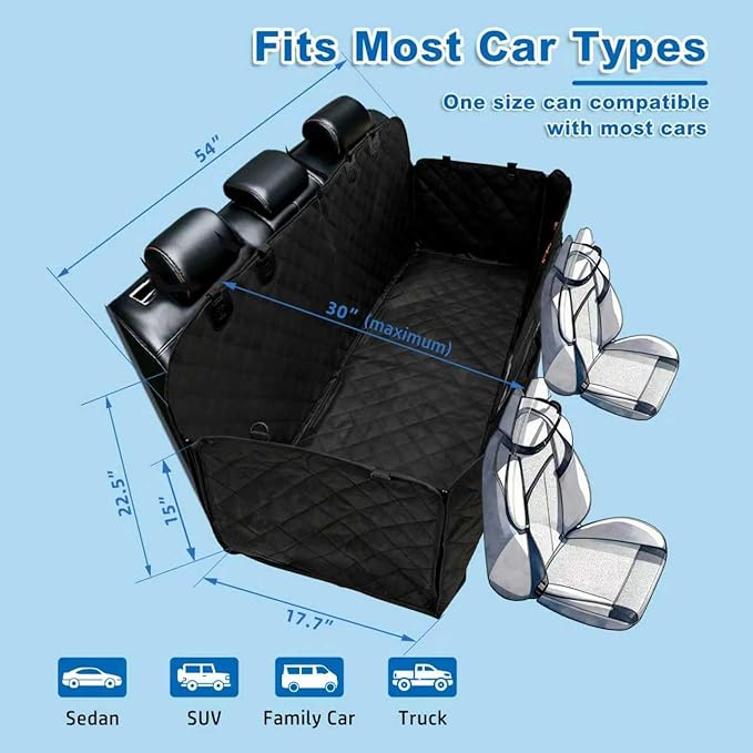 Dog Car Seat Cover for Back Seat,Waterproof Anti-Slip Hammock with Side Flaps, Heavy-Duty 600D Oxford Fabric, Scratchproof Pet Protector, Universal Fit for Cars, Trucks and SUVs