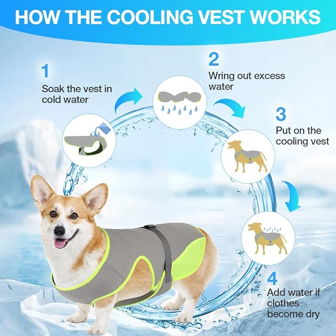Dog Cooling Vest, Lightweight Cool Vest Dogs, Adjustable and Comfortable Cooling Vest for Dogs - UV Protection Breathable Mesh - Summer Dog Cooling Jacket for Hot Weather, L (33-49 lbs), Green
