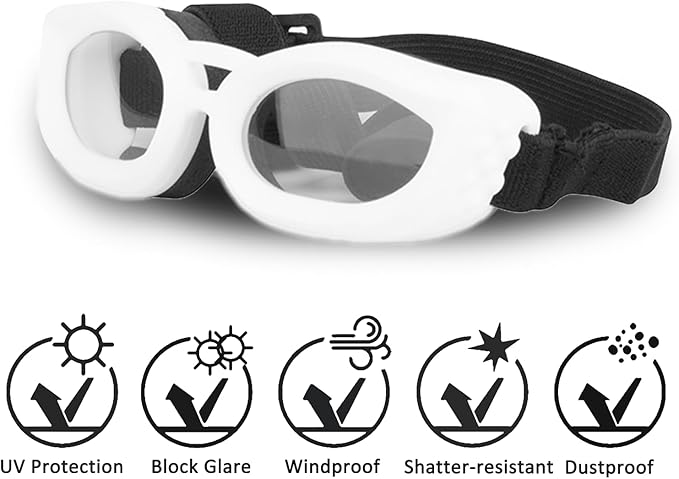 Dog Goggles Small Breed, UV/Wind/Dust/Fog Protection Pet Sunglasses with Adjustable Strap,Outdoor Dog Sunglasses for Small Dogs,Easy Wear