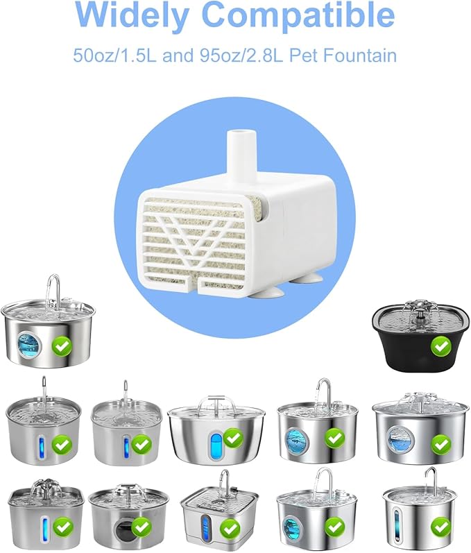 JY-830 Cat Water Fountain Pump with Auto Waterless Power-Off, Ultra Quiet Pet Submersible Water Pump, USB Pump Compatible with 2.2L/3.2L/4L/7L Stainless Steel Cat Dog Water Fountains