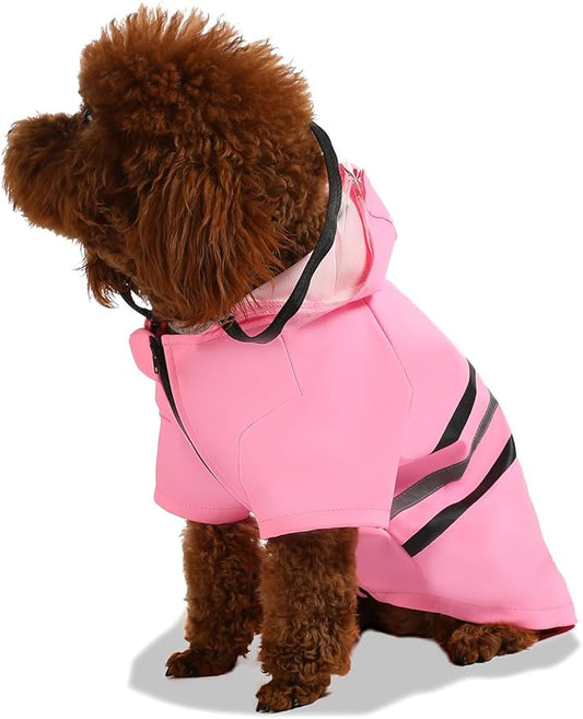 Wizland Reflective Dog Raincoat Dog Rain Jacket with Hood Lightweight Waterproof Rain Coat for Puppies (Pink L)