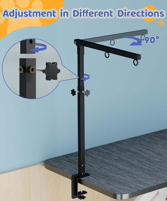 Dog Grooming Arm with Clamp for Large Dog, Adjustable Height to 33in and Width to 43in, Pet Grooming Table Arm with 2 Loop Noose & 2 No Sit Haunch Holder for Home & Store (Table Not Include)