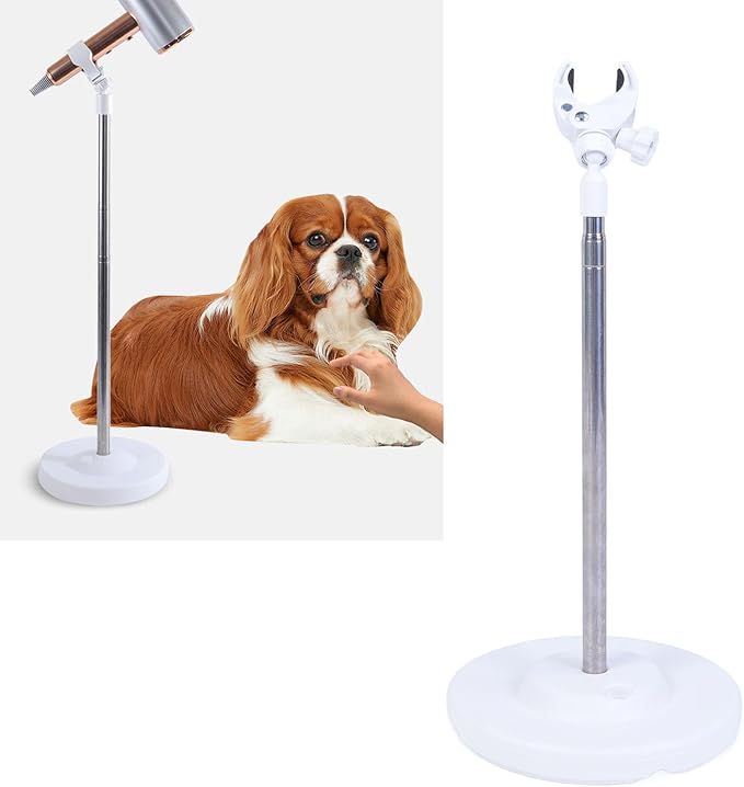 Adjustable Dog Hair Dryer Stand, Pet Grooming Hair Dryer Holder with Stable Base, Multifunctional Blow Dryer Stand for Home and Salon Use, Compatible with Most Dryers