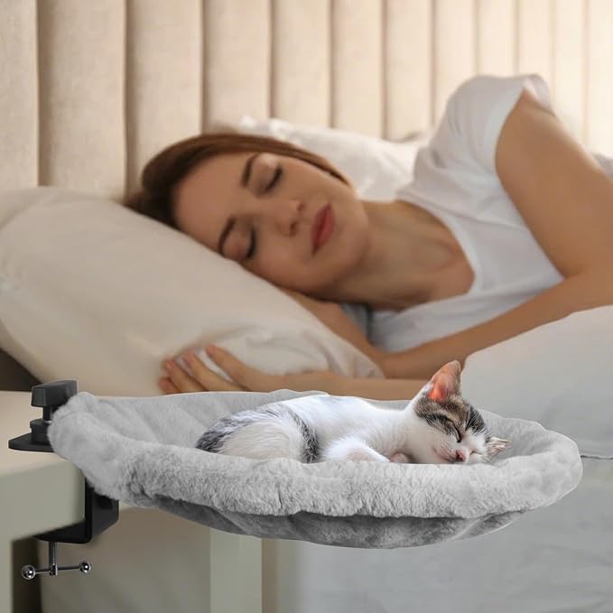 2-in-1 Cat Desk Bed (Vertical & Horizontal Clamp), Space-Saving Cats Bed for Desk Includes 2 Covers (Winter Plush + Summer Mesh), Sturdy Cat Desk Hammock for Indoor Cats, Holds up to 40 lb