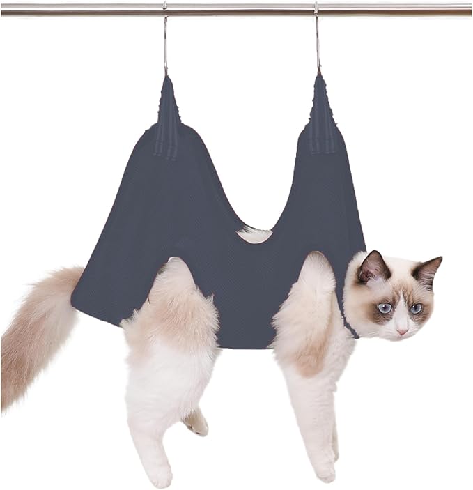 Cat Grooming Hammock Harness for Small Dogs,Pet Hammock Restraint Bag for Bathing Nail Trimming Ear Eye Claw Care_M(Grey), Medium