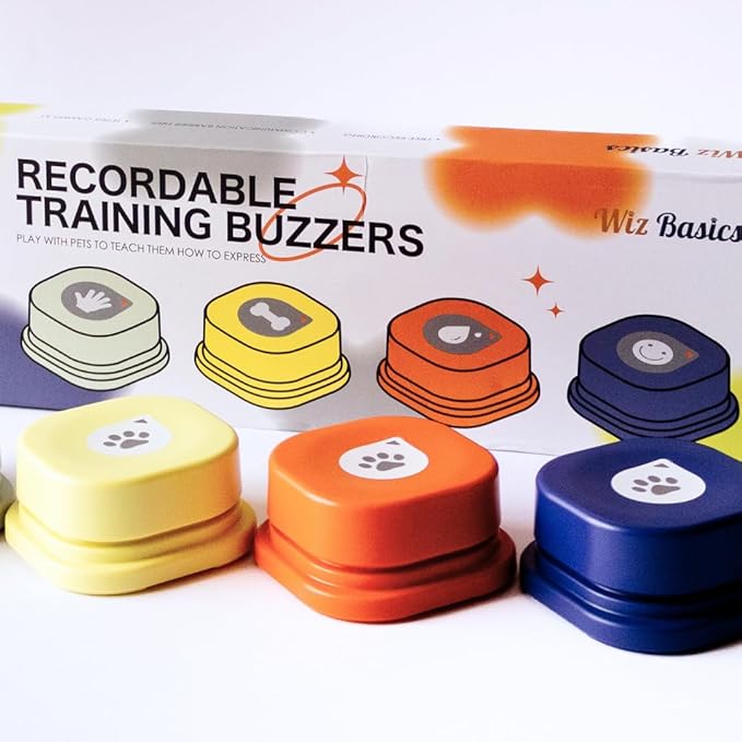 Dog Buttons for Communication Starter Pack Recordable Dog Talking Buttons Set Dog Training Speaking Buttons Dog Clicker with Mat & Stickers (4 Packs-Rubber Mat)