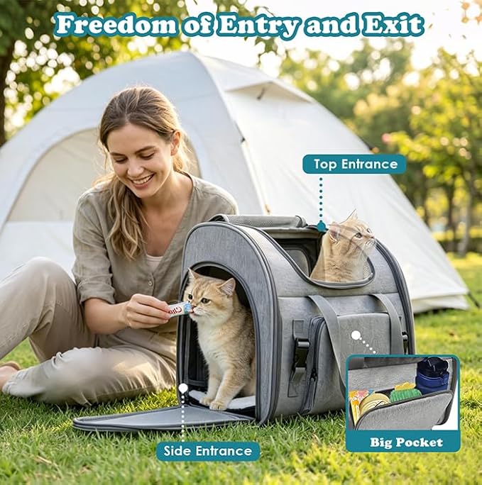 XIAPIA Cat Backpack Carrier, Expandable Large Pet Carrier Backpack Bag for Cats & Small Dogs Up to 20lbs, Foldable with Breathable Mesh for Hiking & Air Travel (16.5"x14.9"x9.8", Grey)